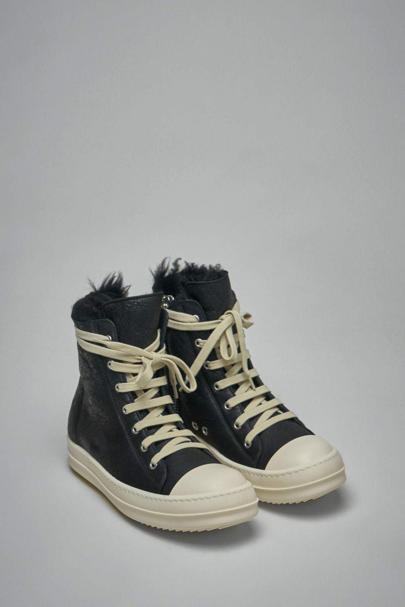 Rick Owens - High Top Zebra Shearling Ramones Sneakers - LABELS