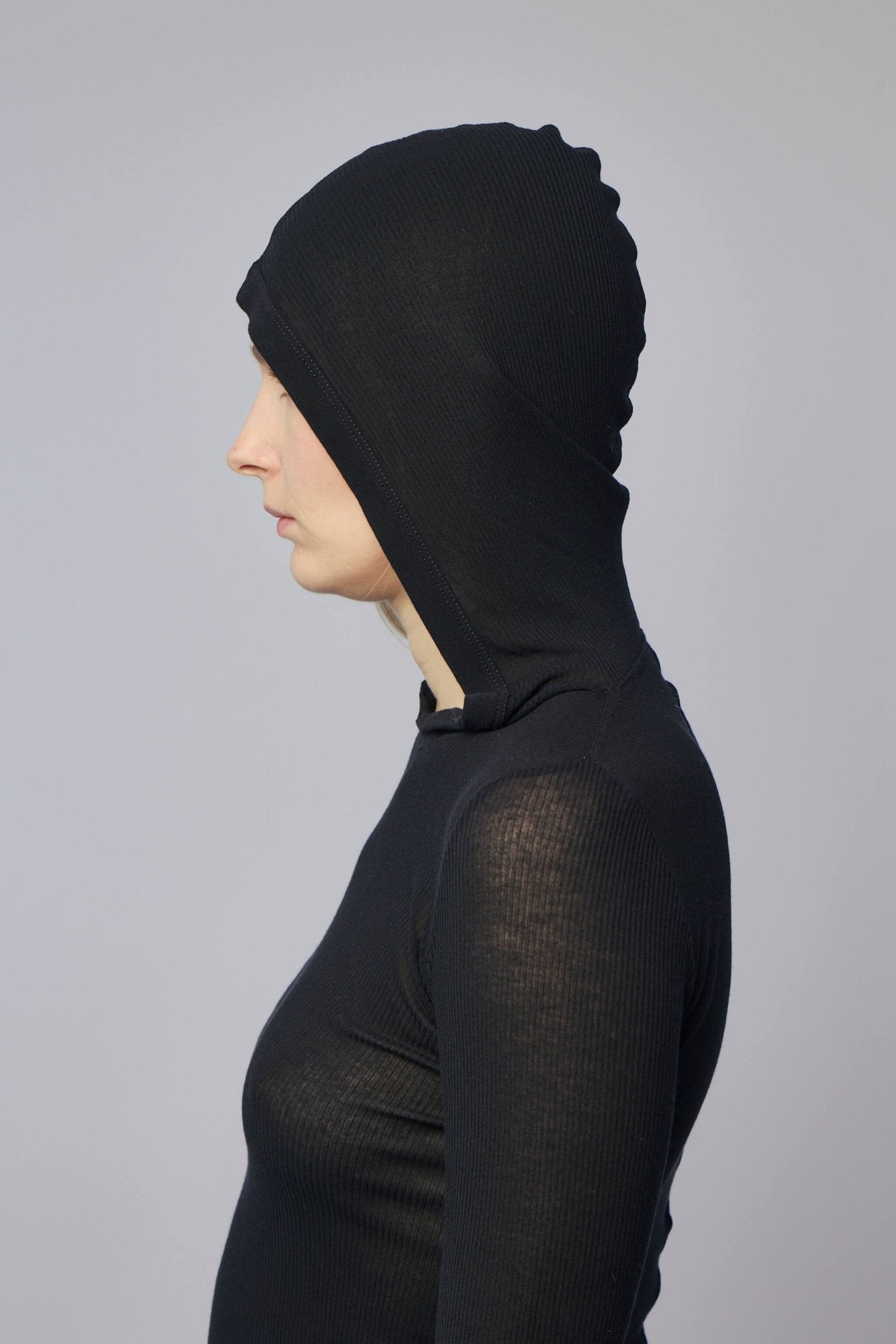 Rick Owens - Knit T-shirt - Cropped Hooded Rib Ls T Black - LABELS