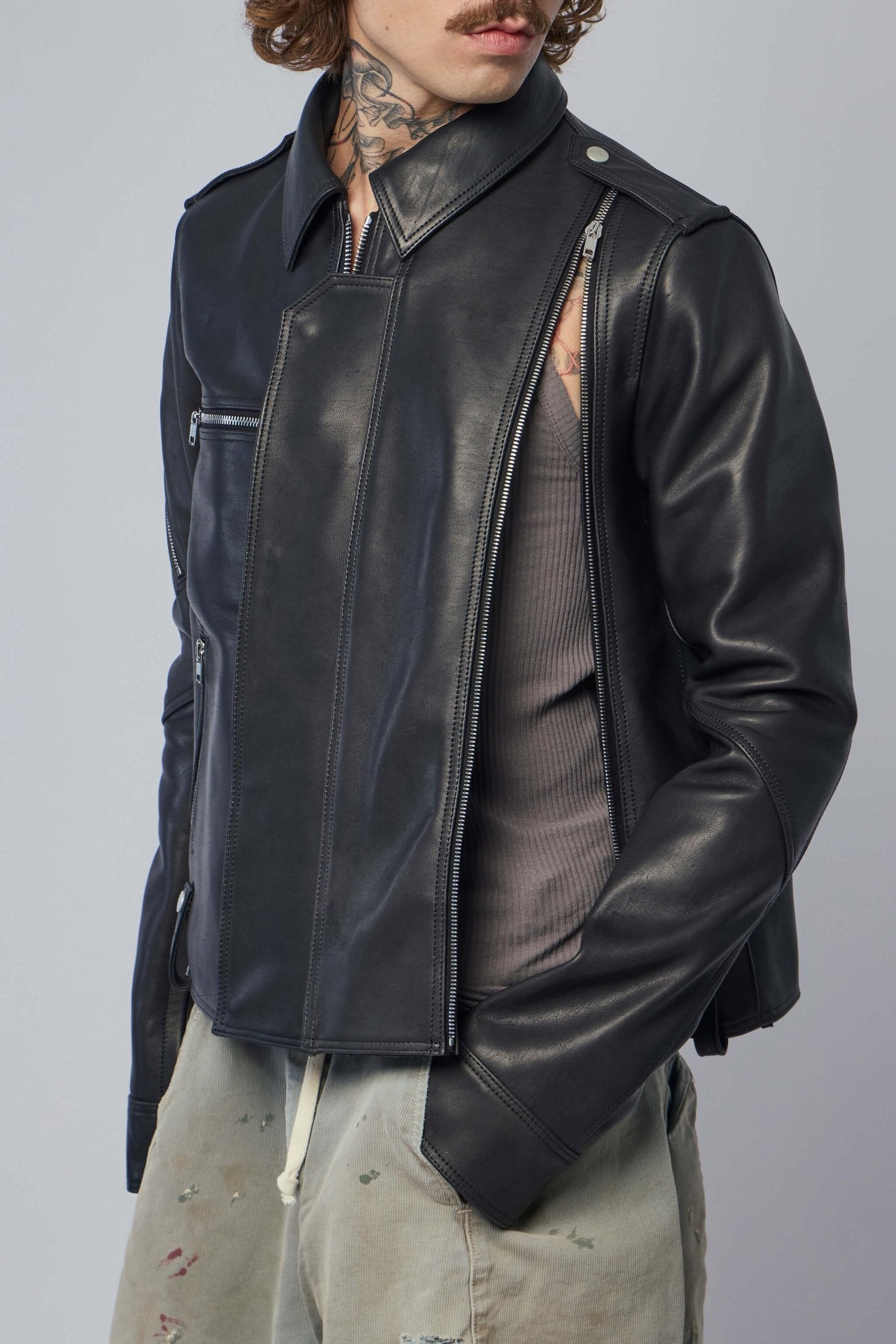 T*様 rick owens biker leather jacket Rick Owens Leather Zippered Biker Jacket Black