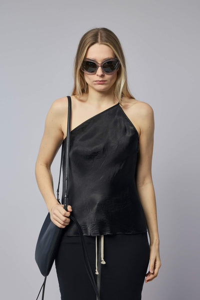 Woven Top - One Shoulder Slip Top Black