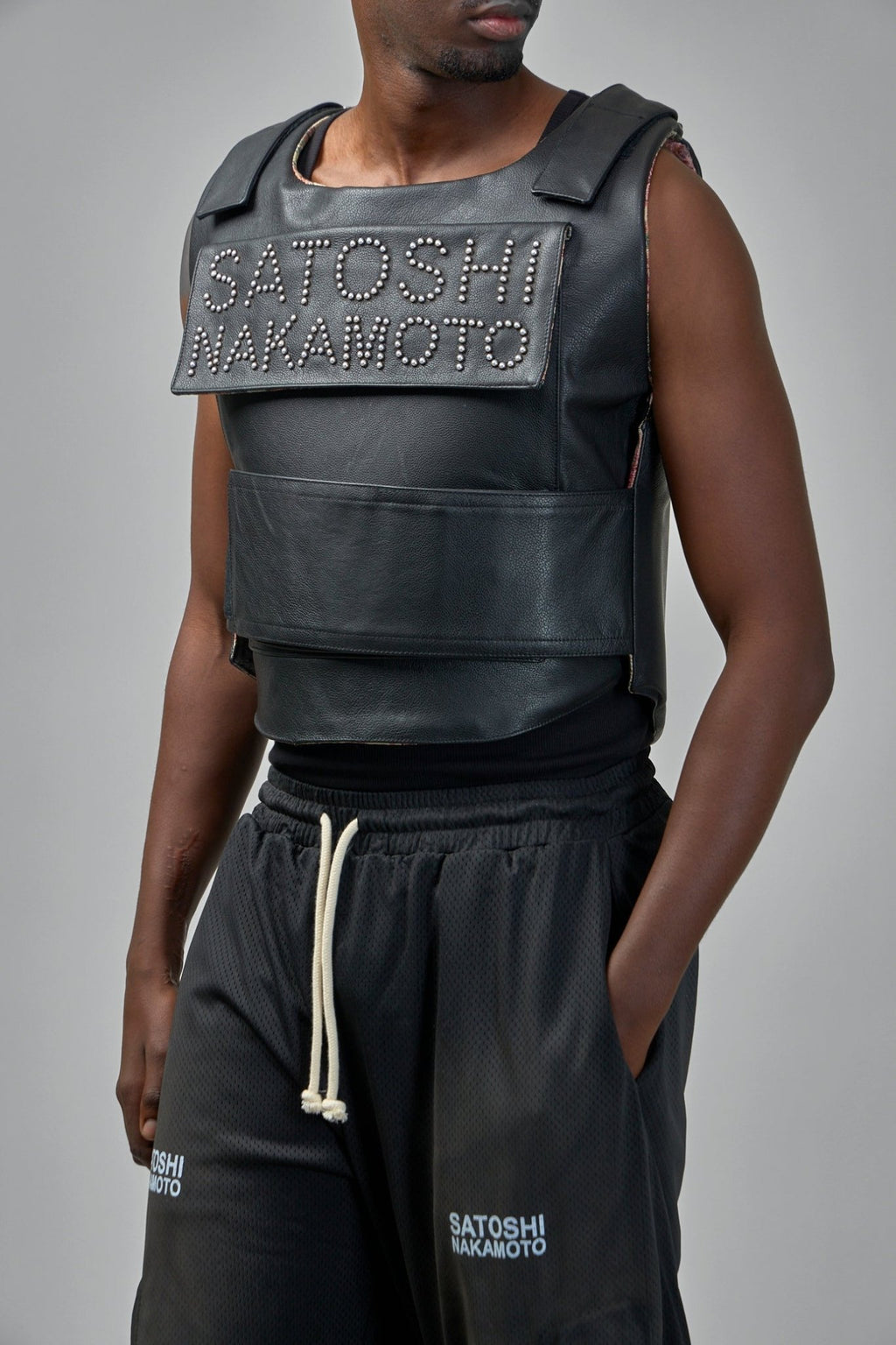 Satoshi Nakamoto - Pearl Studded Leather Bulletproof Vest - LABELS