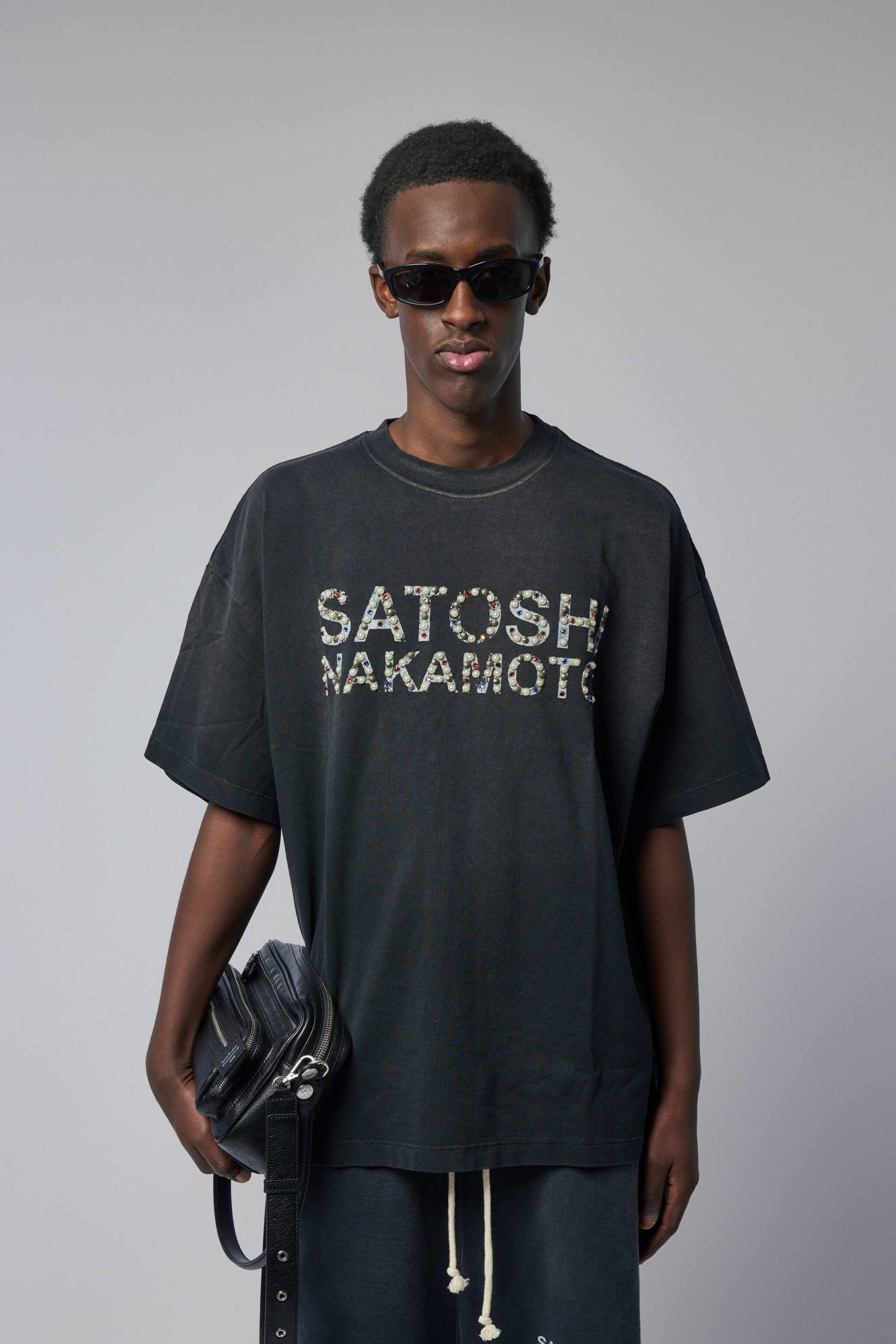 Satoshi Nakamoto - Pearl Studded Logo Tee - LABELS