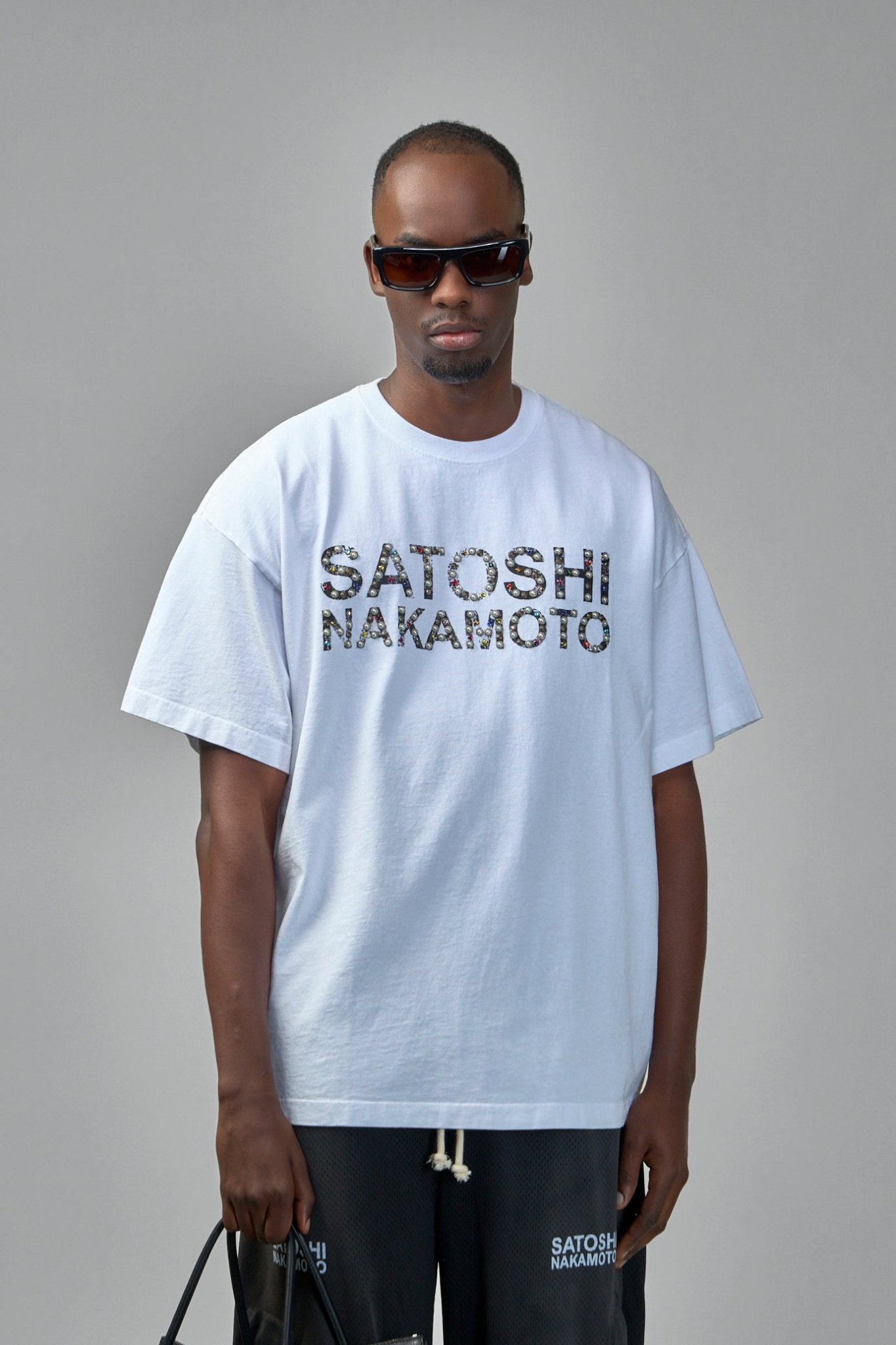 Satoshi Nakamoto - Pearl Studded Logo Tee - LABELS