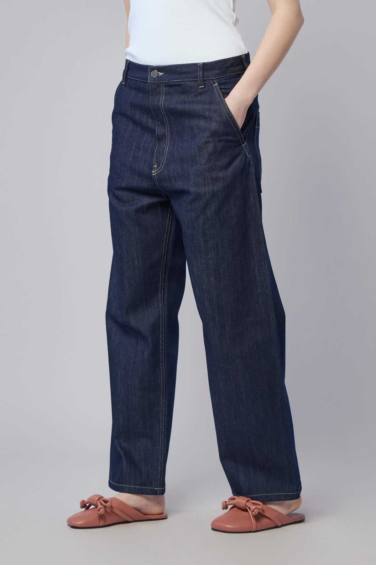 Detail view of Sofie D'Hoore Pasay pants showing premium cotton fabric texture