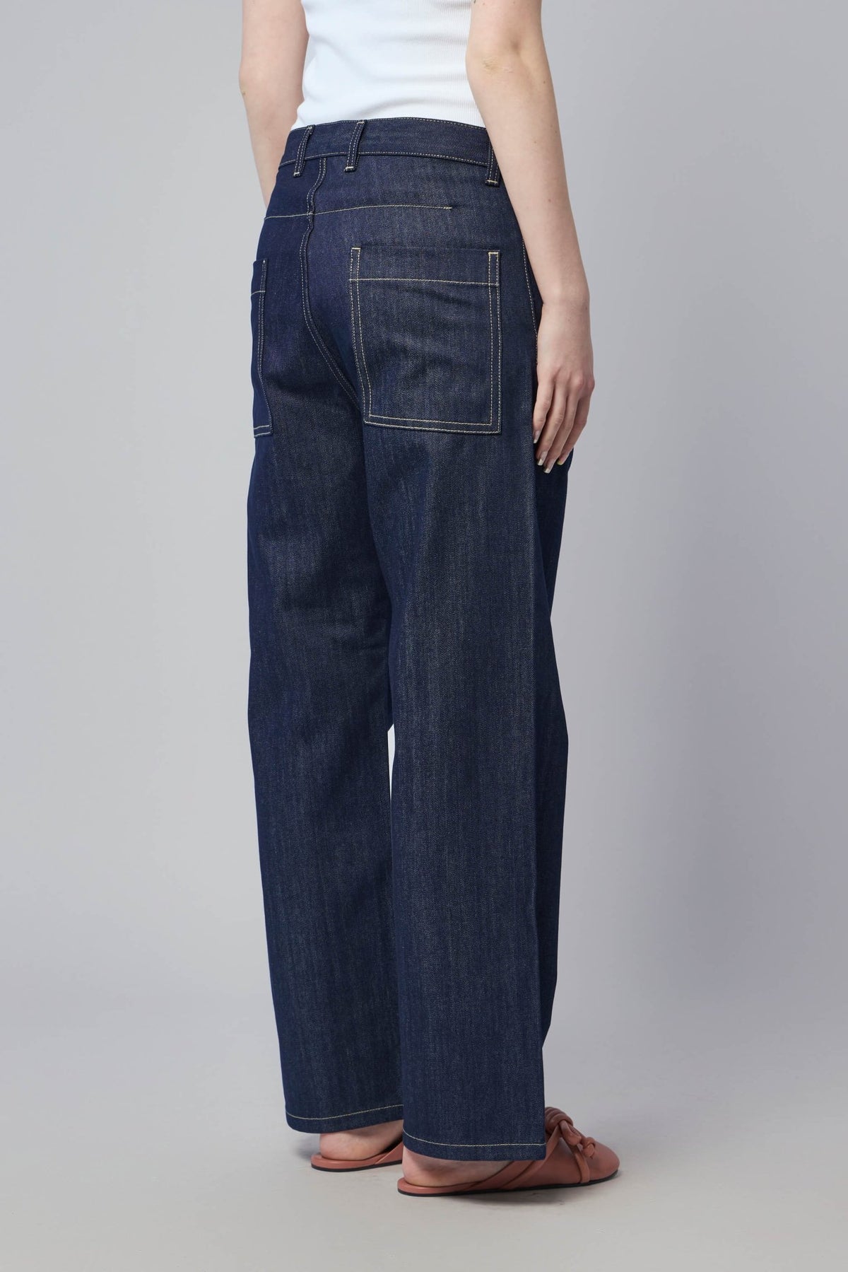 Back view of Sofie D'Hoore cotton pants highlighting fit and drape