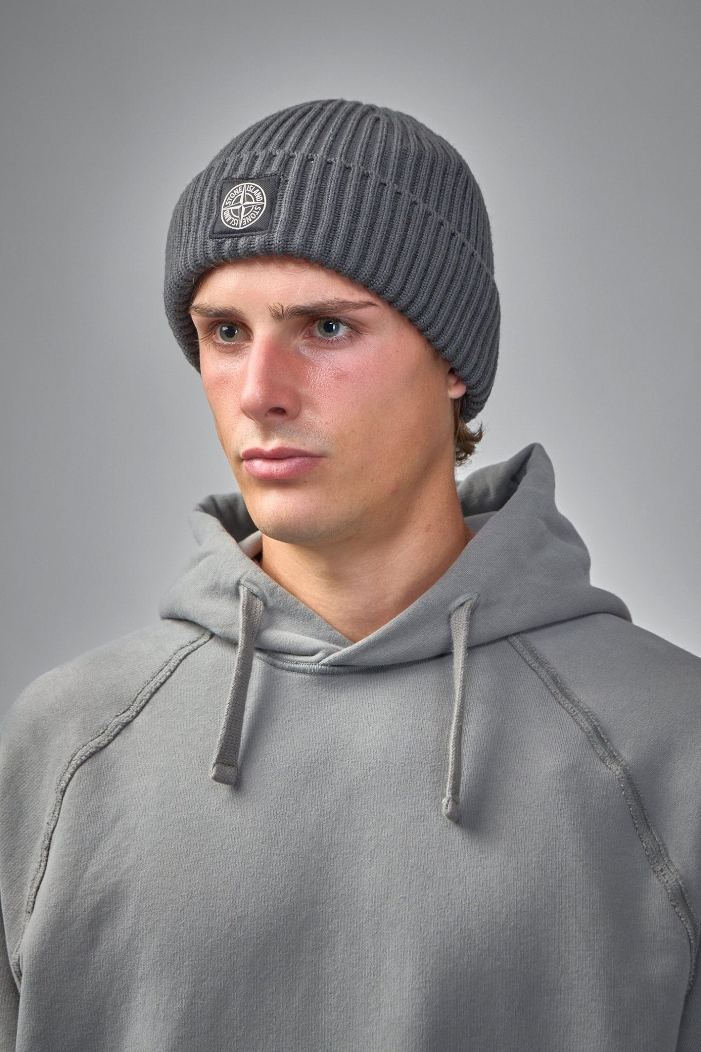 Stone Island - Full Rib RWS Wool Beanie with Compass Logo Patch - LABELS