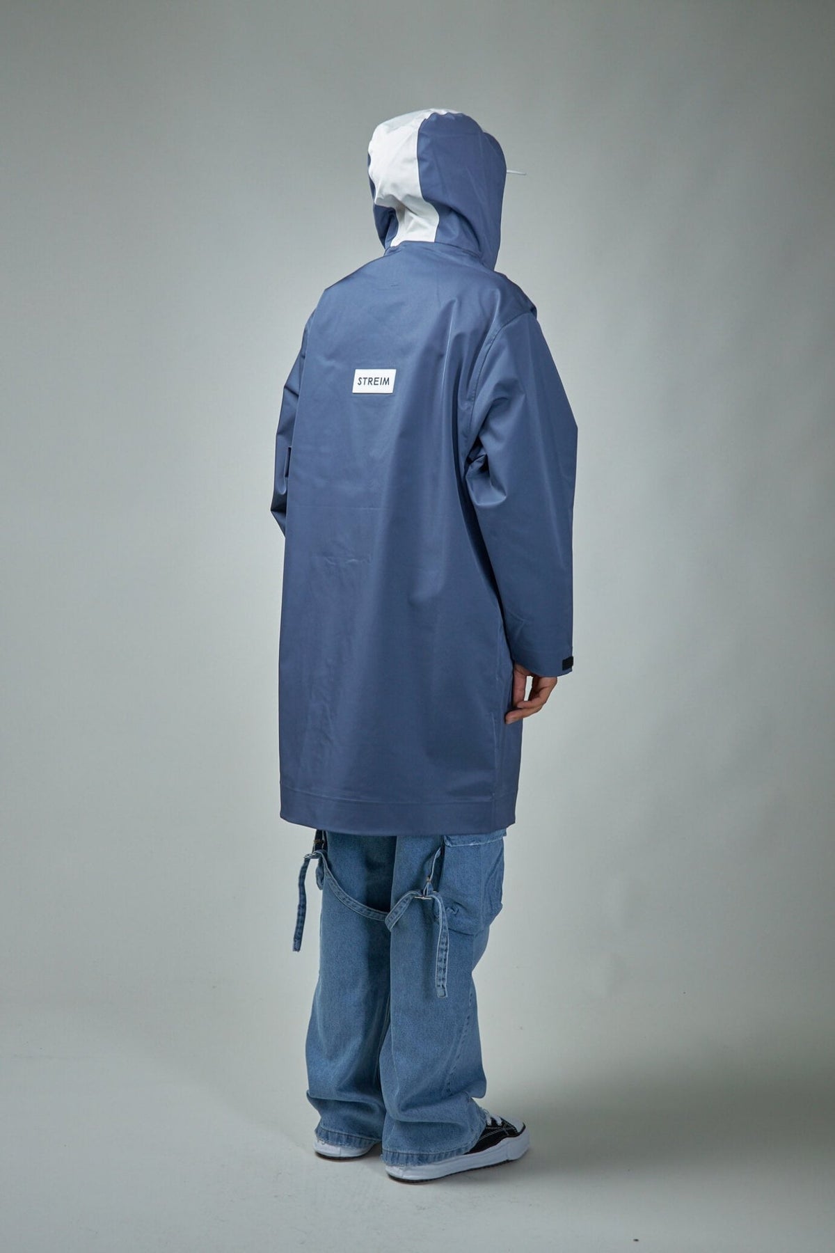 Model wearing Streim all weather parka demonstrating regular fit and styling