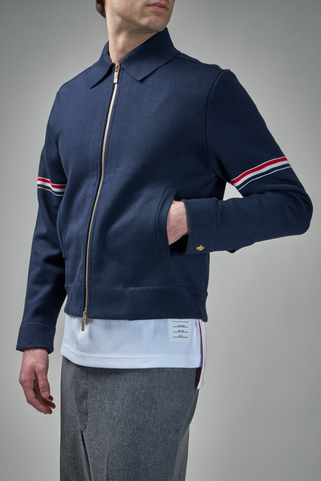 Thom Browne - Jersey Stitch Loop Back Bonded Zip Up Jacket - LABELS