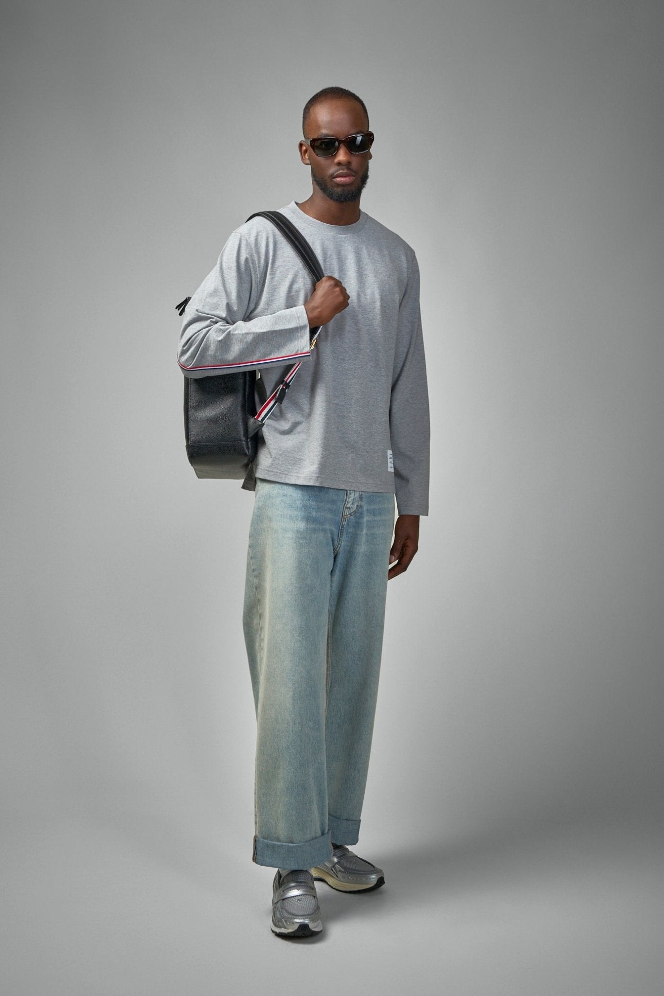 Thom Browne - Oversized Long Sleeve Tee W/ RWB Knit Trim - LABELS