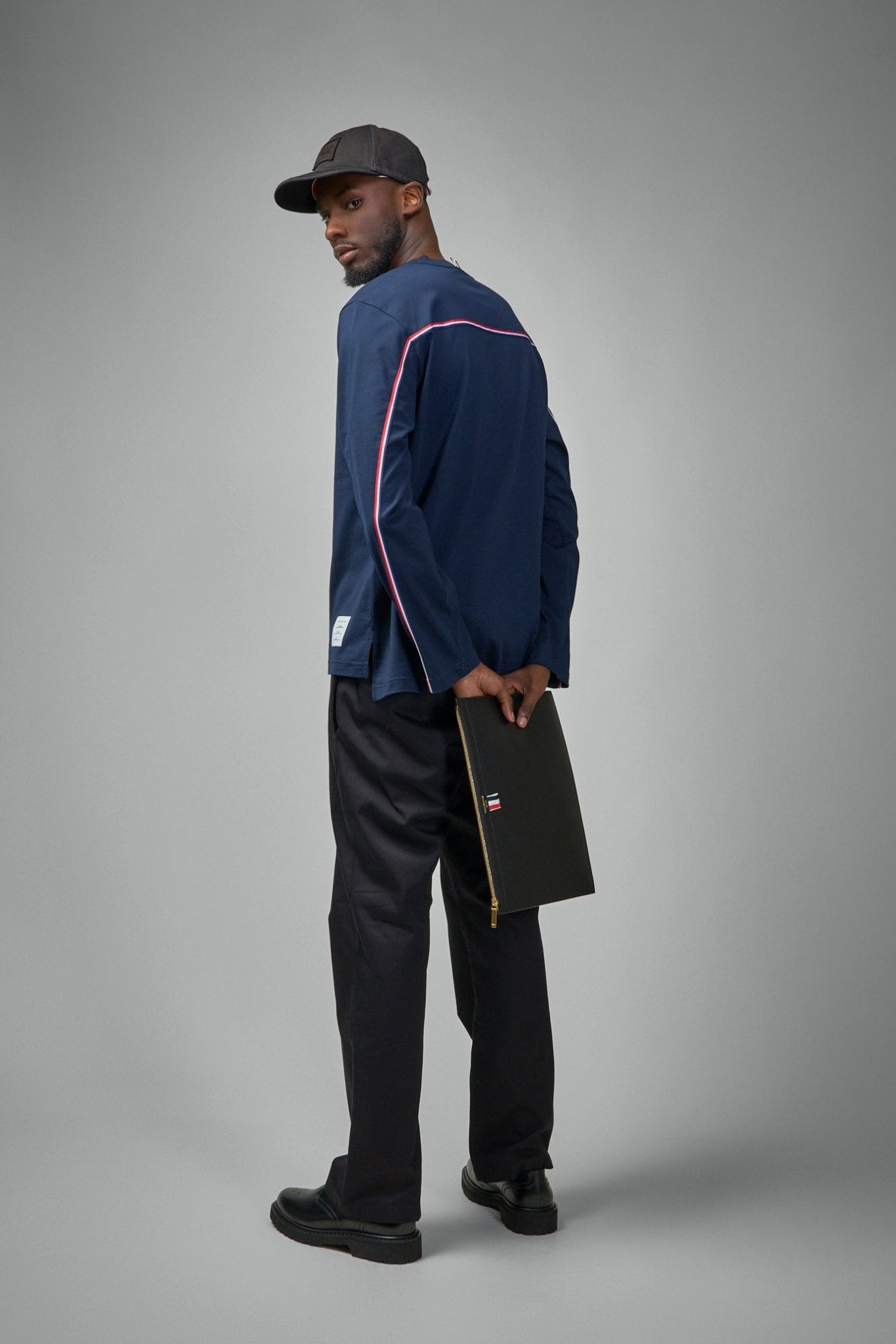 Thom Browne - Oversized Long Sleeve Tee W/ RWB Knit Trim - LABELS