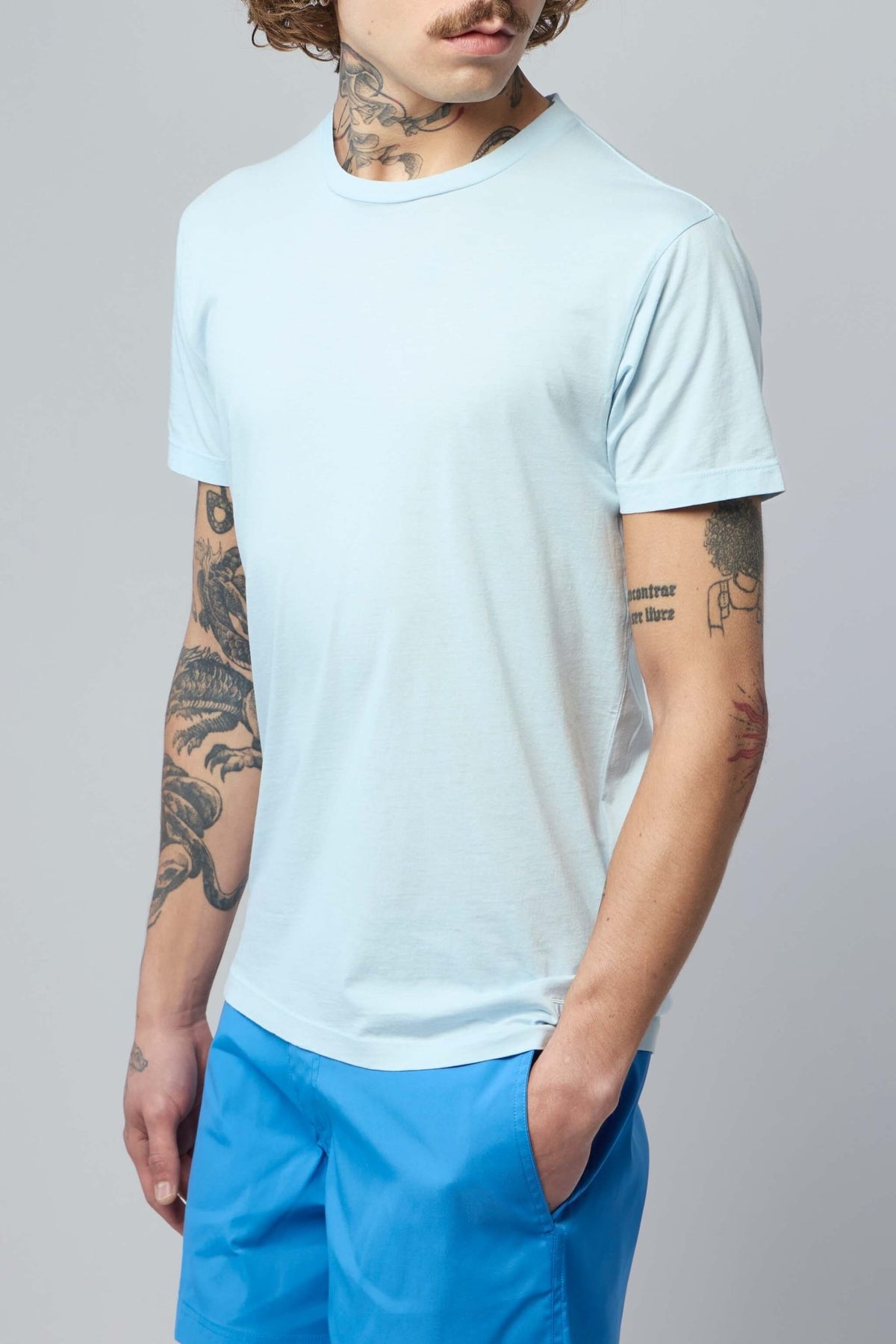 Model wearing TOM FORD cotton silk t-shirt styled casually