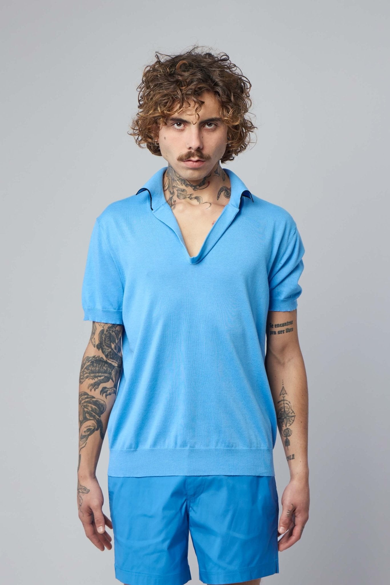 TOM FORD - Cotton Silk Tipping SS Buttonless Polo - LABELS