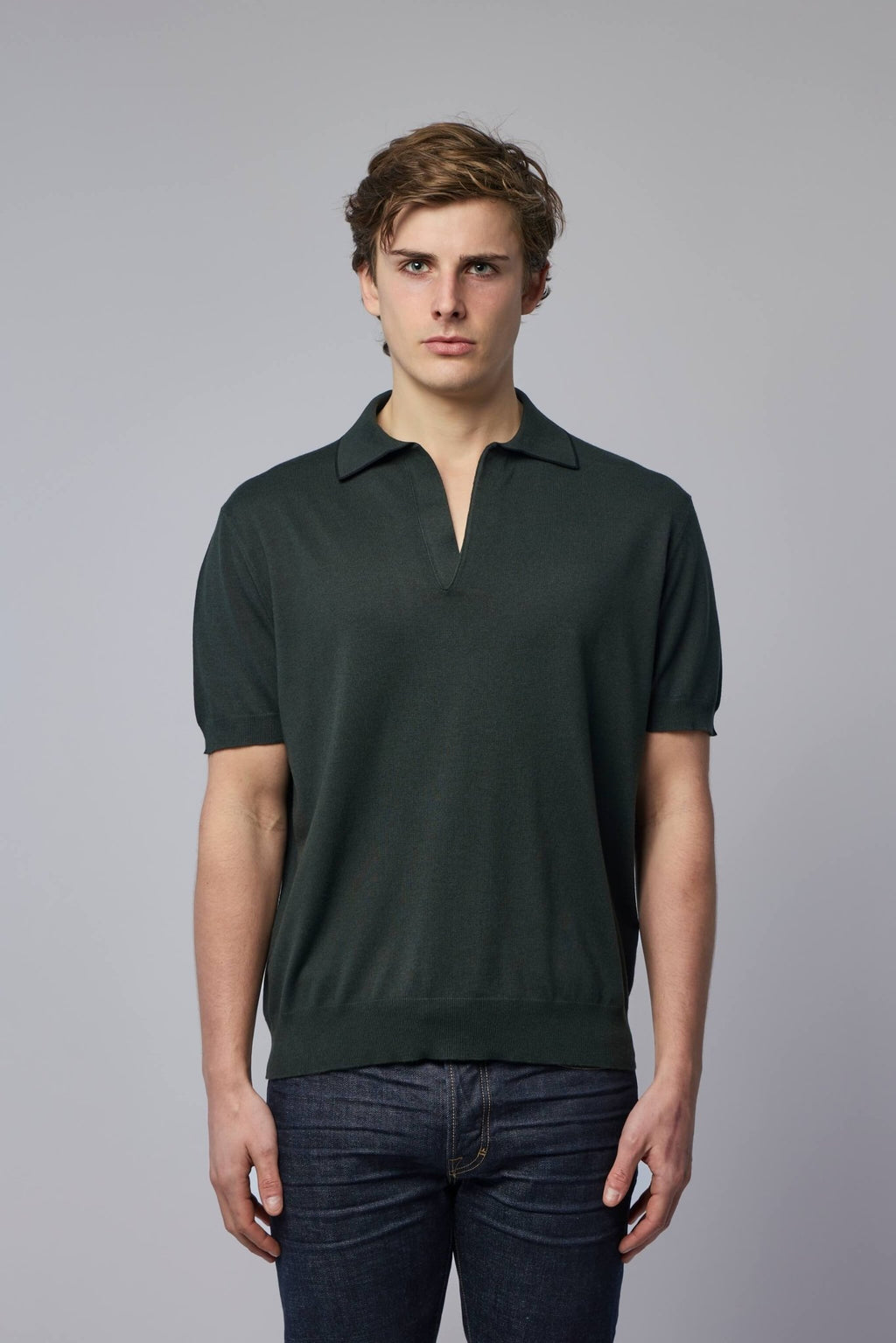 TOM FORD - Cotton Silk Tipping SS Buttonless Polo - LABELS