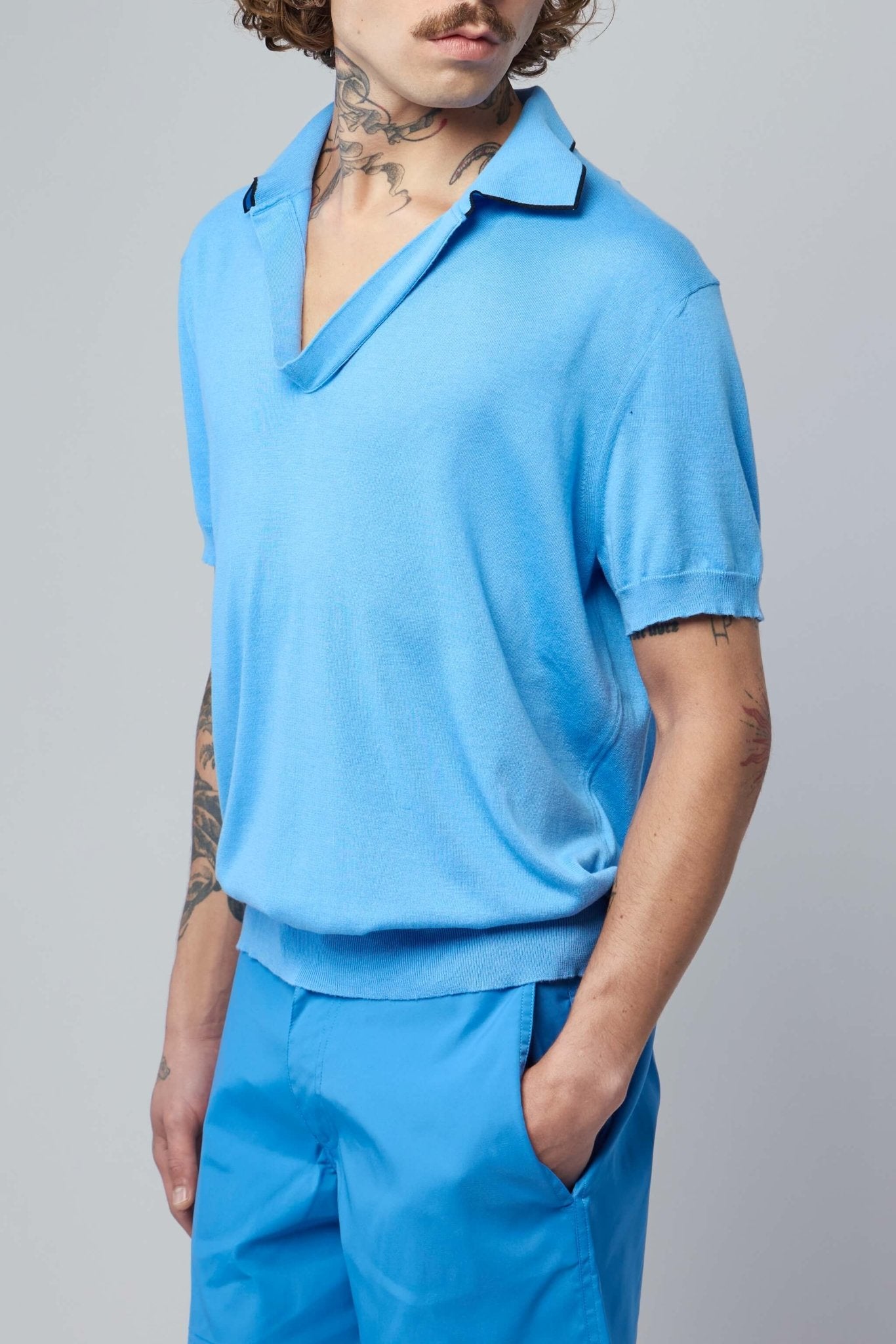 TOM FORD - Cotton Silk Tipping SS Buttonless Polo - LABELS