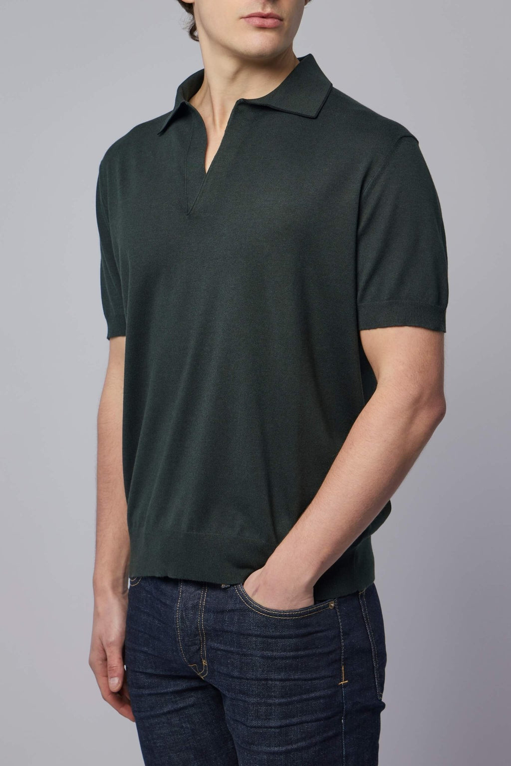 TOM FORD - Cotton Silk Tipping SS Buttonless Polo - LABELS