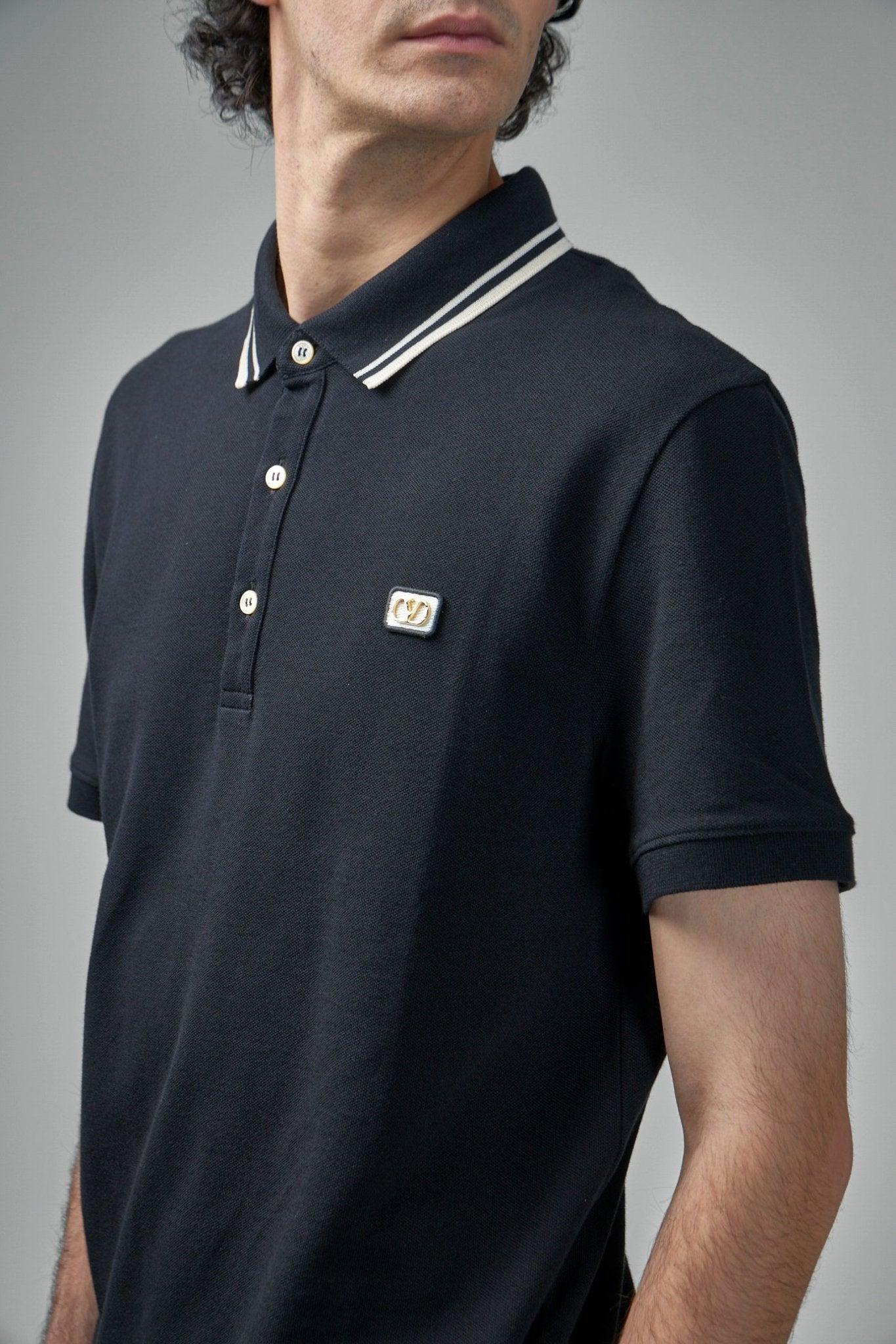 Valentino - Cotton Piqué Polo Shirt with V - Logo Patch - LABELS
