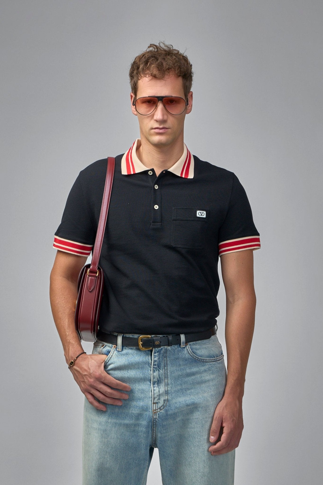 Valentino - Cotton Piqué Polo Shirt With VLogo Patch - LABELS