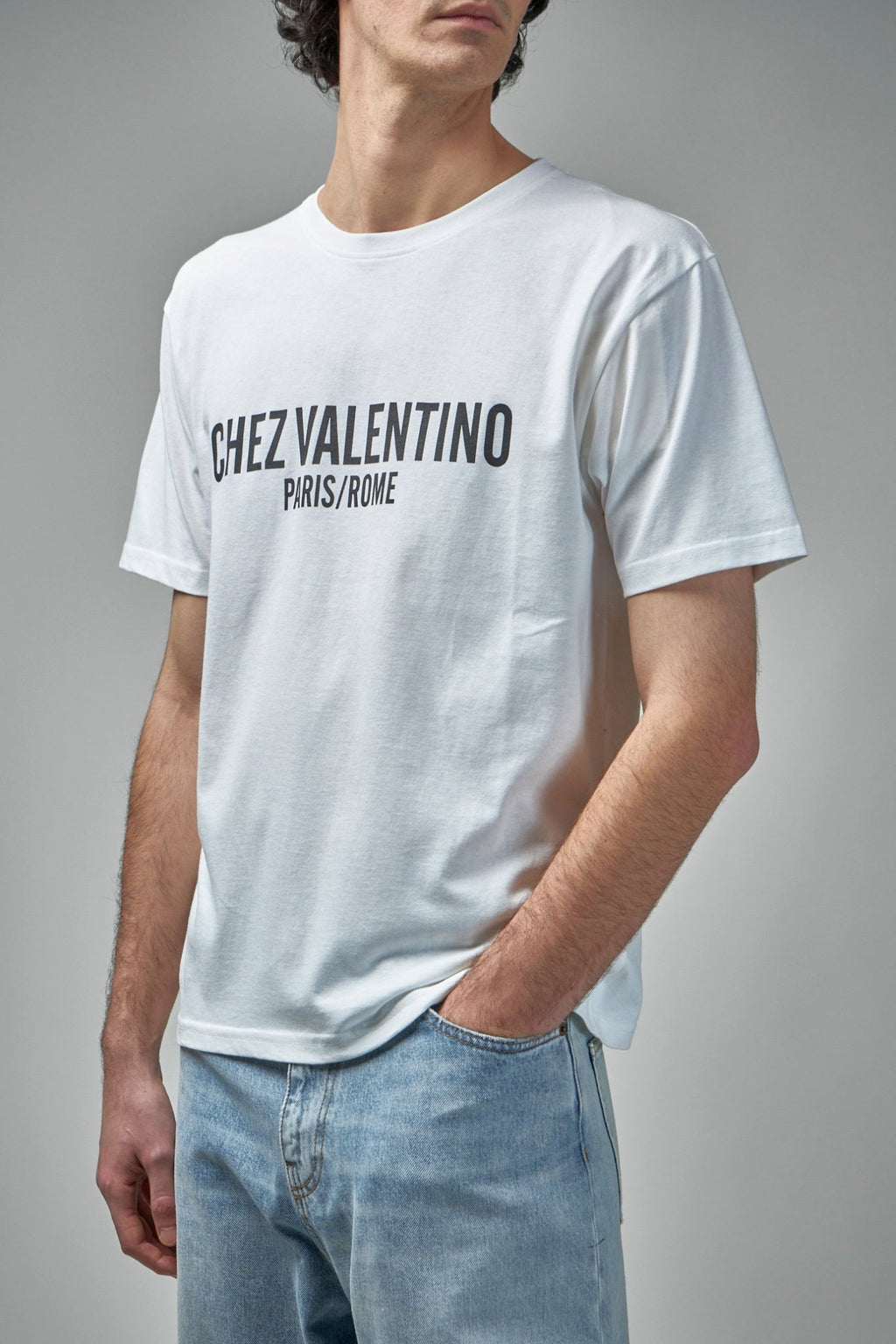 Valentino - Cotton T-Shirt with Chez Valentino Print - LABELS