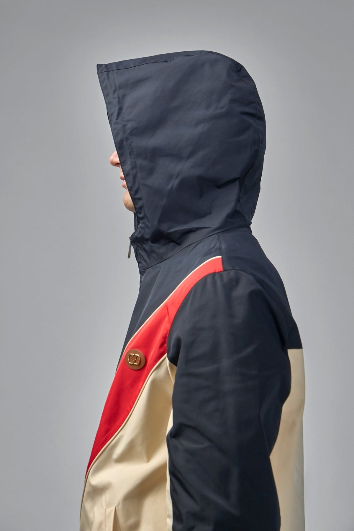 Full front view of Valentino VLogo Signature color block jacket