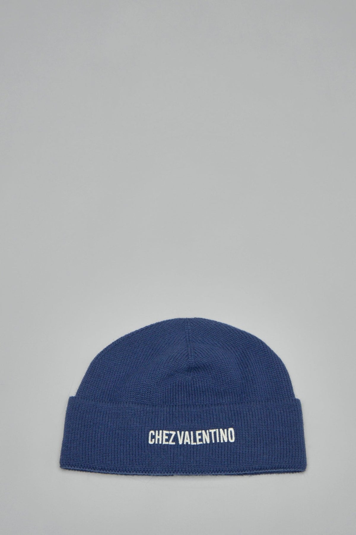 Valentino beanies in deep blue with white embroidered logo detail