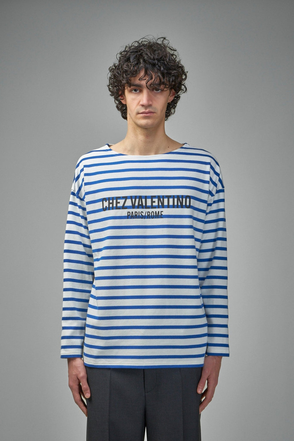 Valentino - Long - Sleeved Cotton T-Shirt with Chez Valentino Print - LABELS