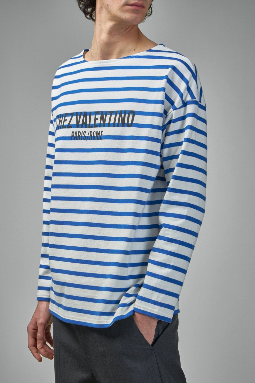 Valentino - Long - Sleeved Cotton T-Shirt with Chez Valentino Print - LABELS