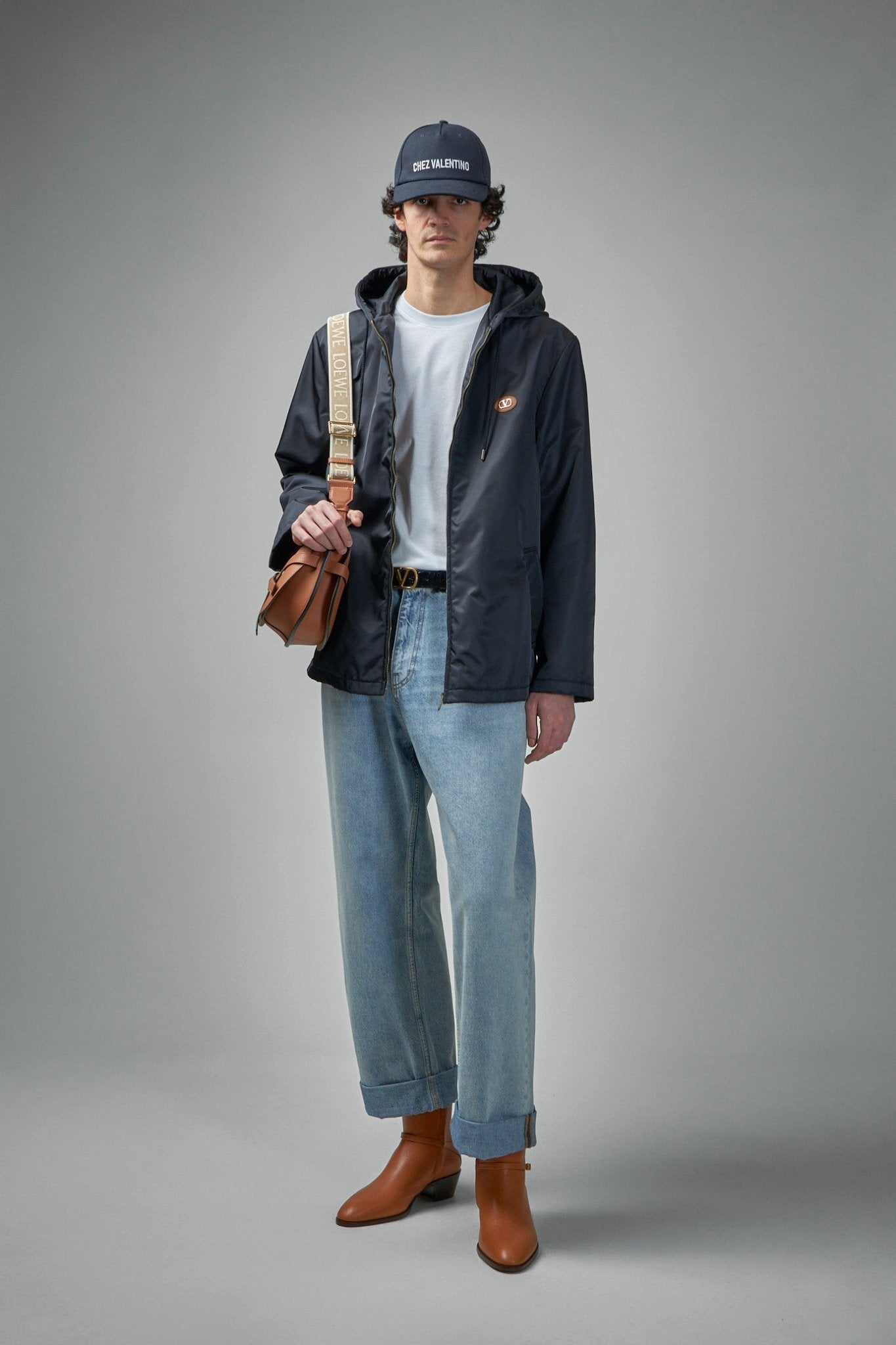 Valentino - Nylon Hooded Windbreaker with V - Logo Patch - LABELS