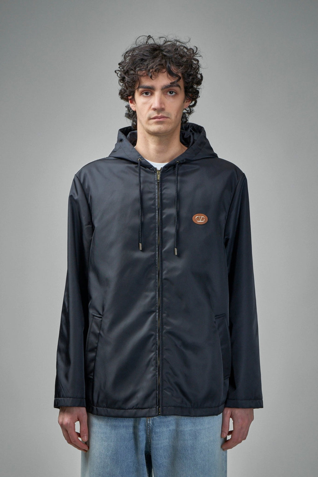 Valentino - Nylon Hooded Windbreaker with V - Logo Patch - LABELS