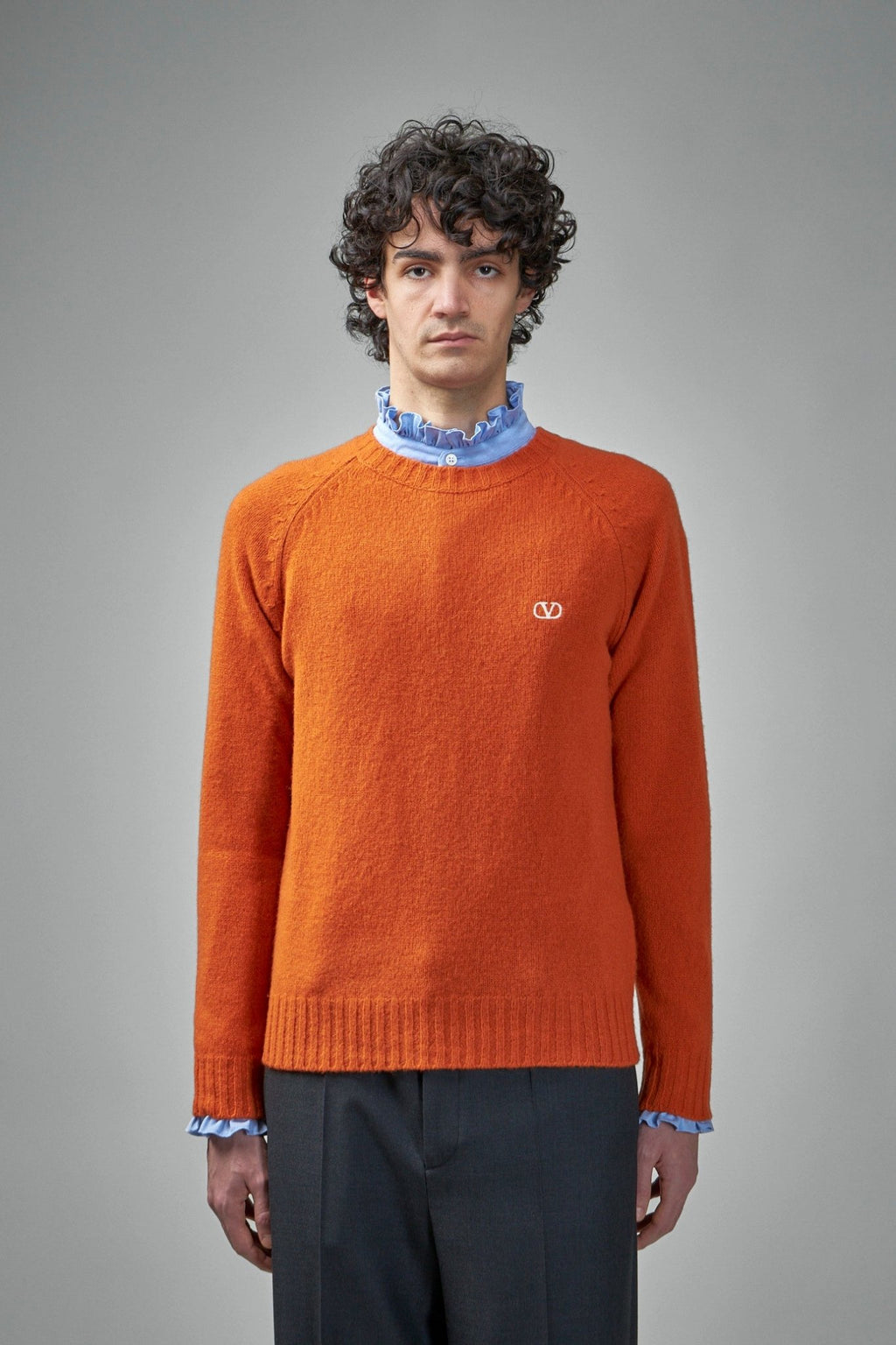 Valentino - Shetland Wool Crewneck Jumper with Vlogo Embroidery - LABELS