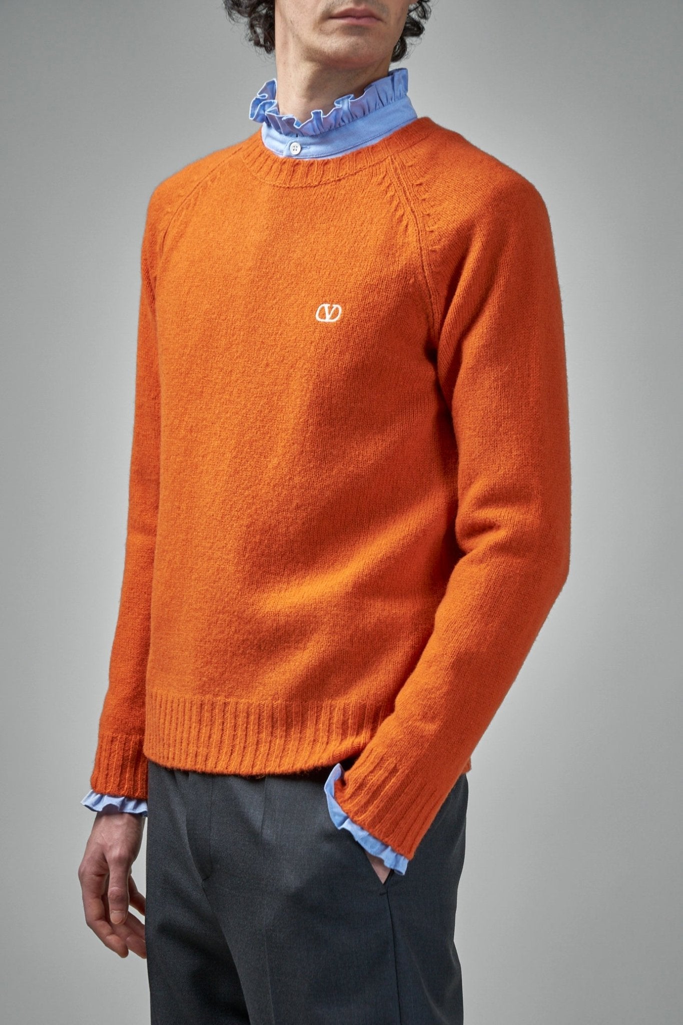 Valentino - Shetland Wool Crewneck Jumper with Vlogo Embroidery - LABELS