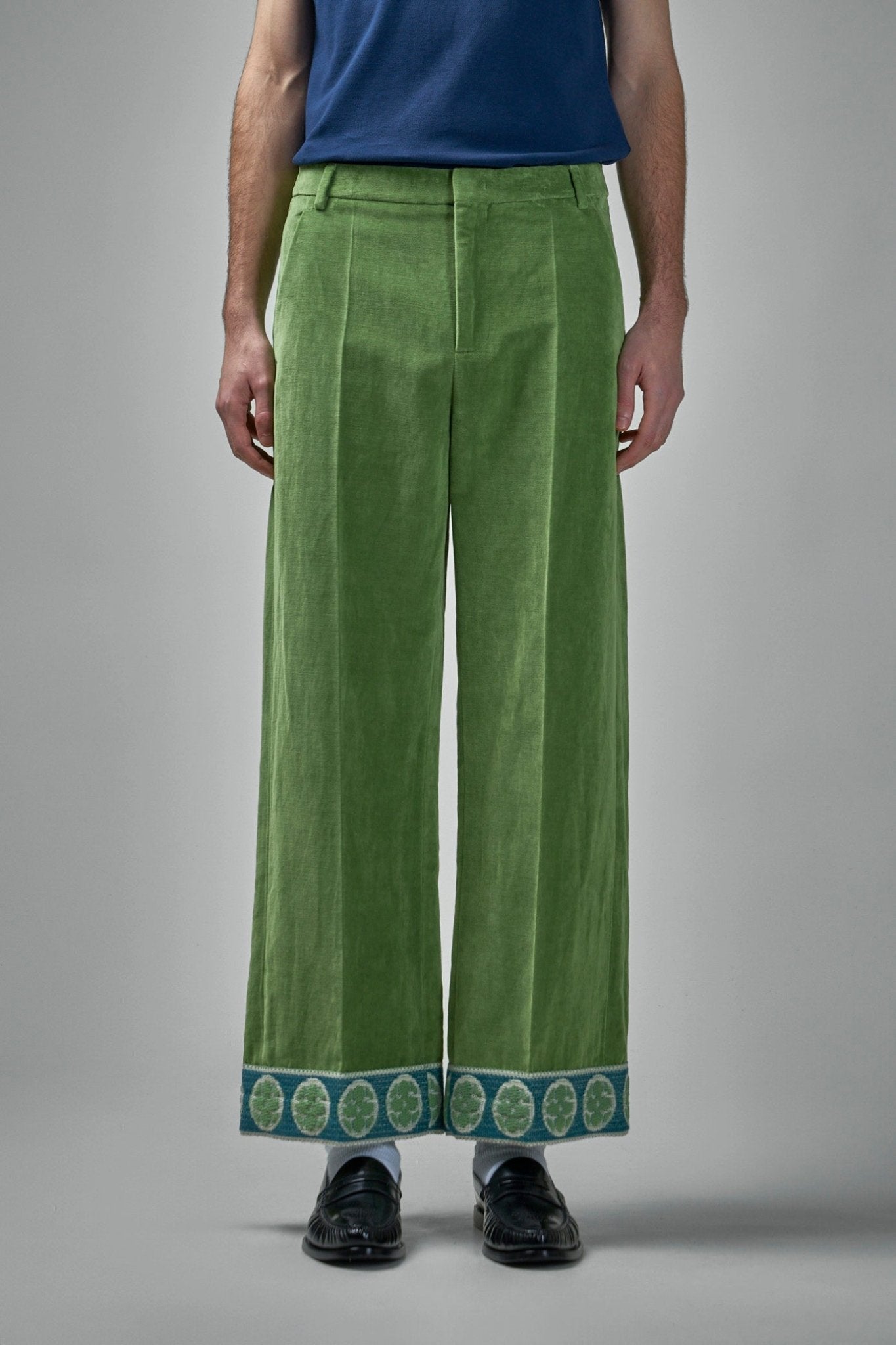 Valentino - Washed Cotton - Linen Velvet Trousers with Jacquard Hems - LABELS
