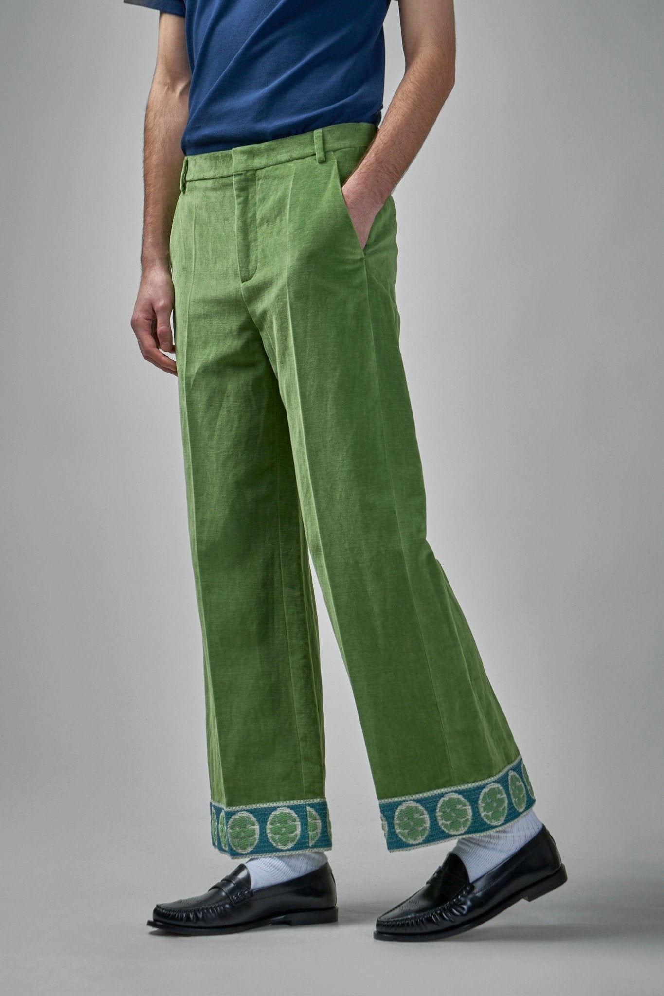 Valentino - Washed Cotton - Linen Velvet Trousers with Jacquard Hems - LABELS