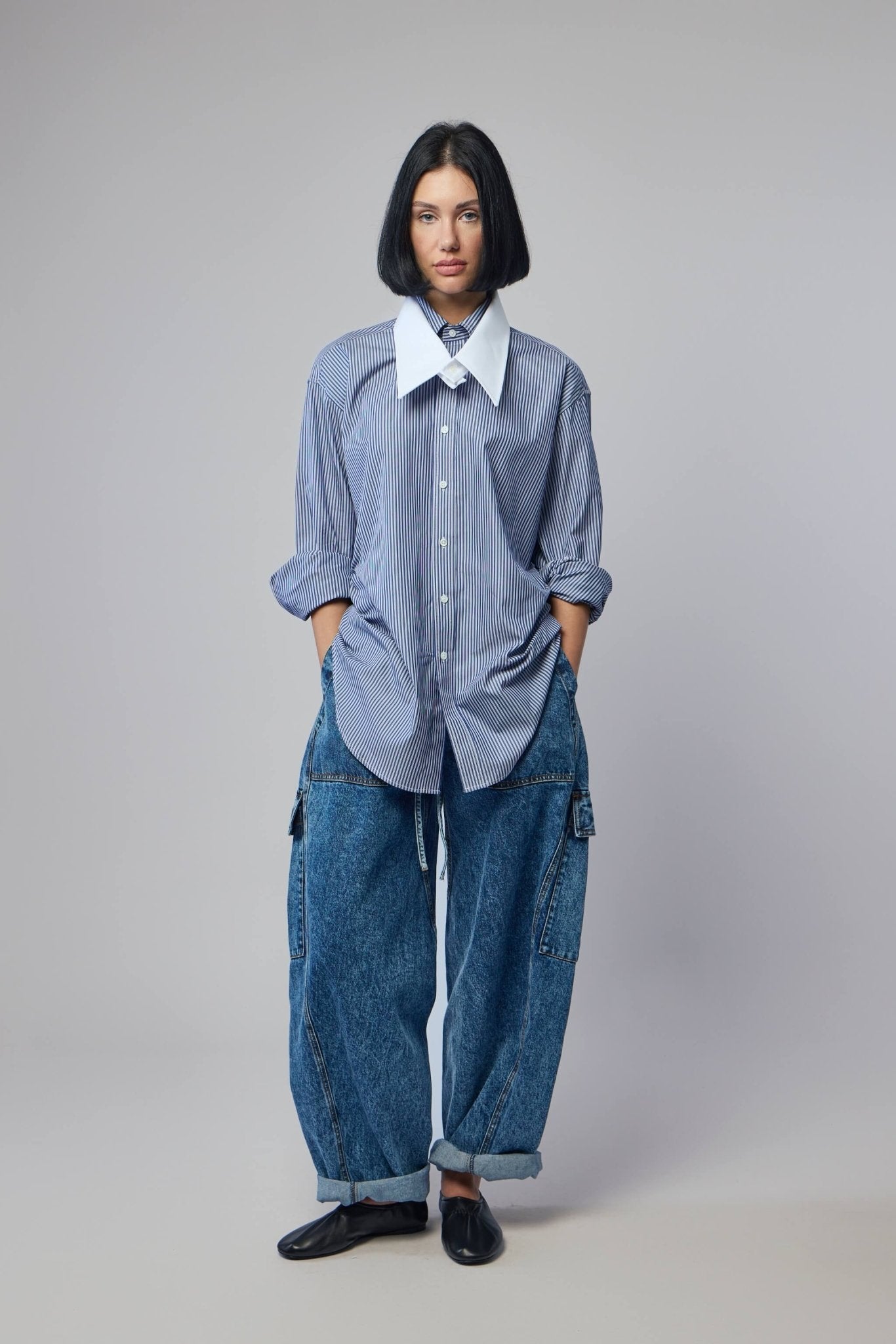 Vaquera - Women Striped Fly Away Collar Button Down Woven - LABELS