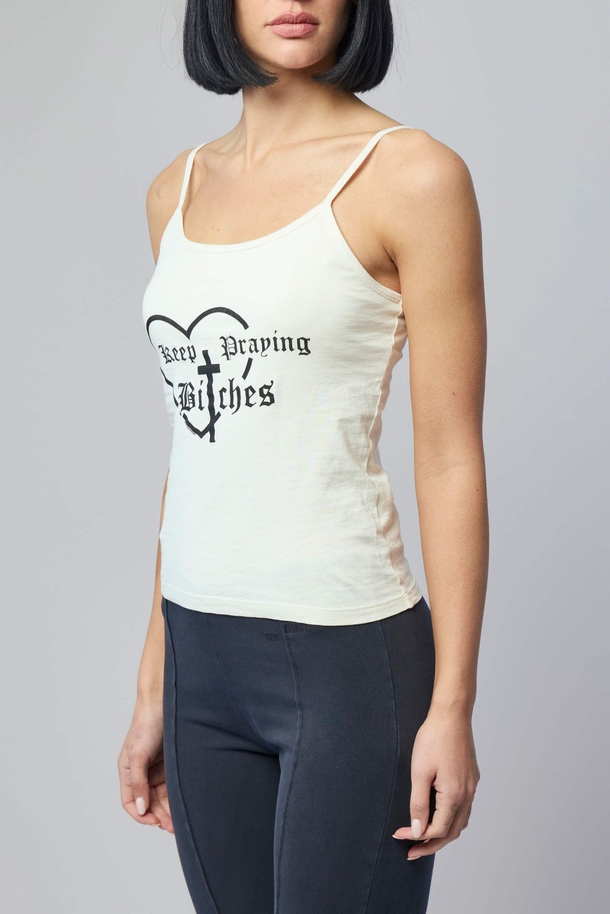 Model wearing Willy Chavarria Cholita tank in size S