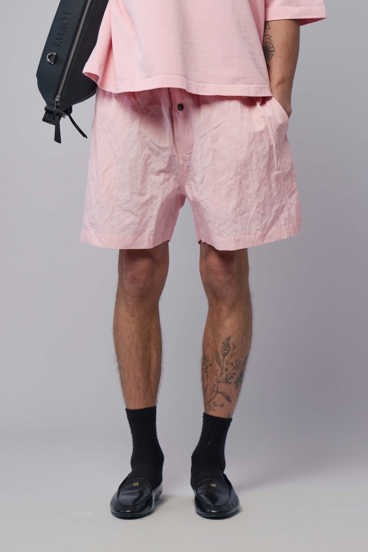 Willy Chavarria Shorts in pink woven boxer style with elastic waistband