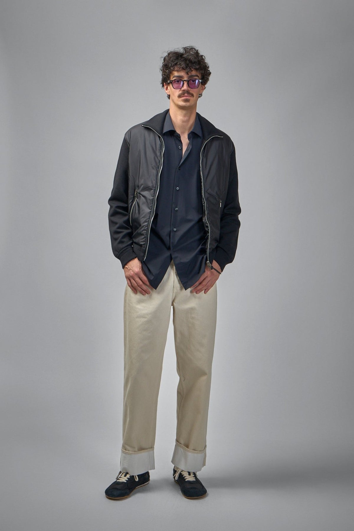 Close-up of Xacus Active Shirt showing smooth matte texture and button details