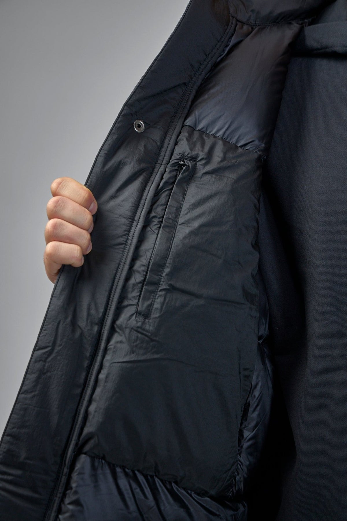 Full outfit styling with Y-3 down jacket and complementary streetwear pieces