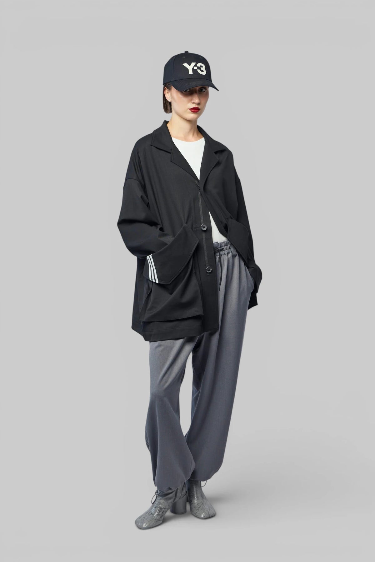 Y-3 Yohji Yamamoto Wide-Leg Pants side profile showing D-ring detail