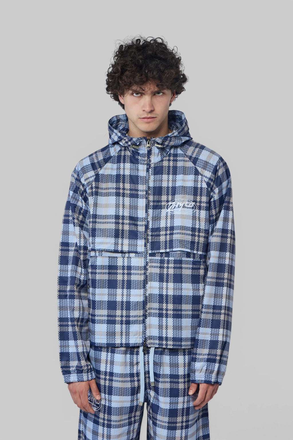 Zhyro - Hooded Plaid Windbreaker Jacket - LABELS
