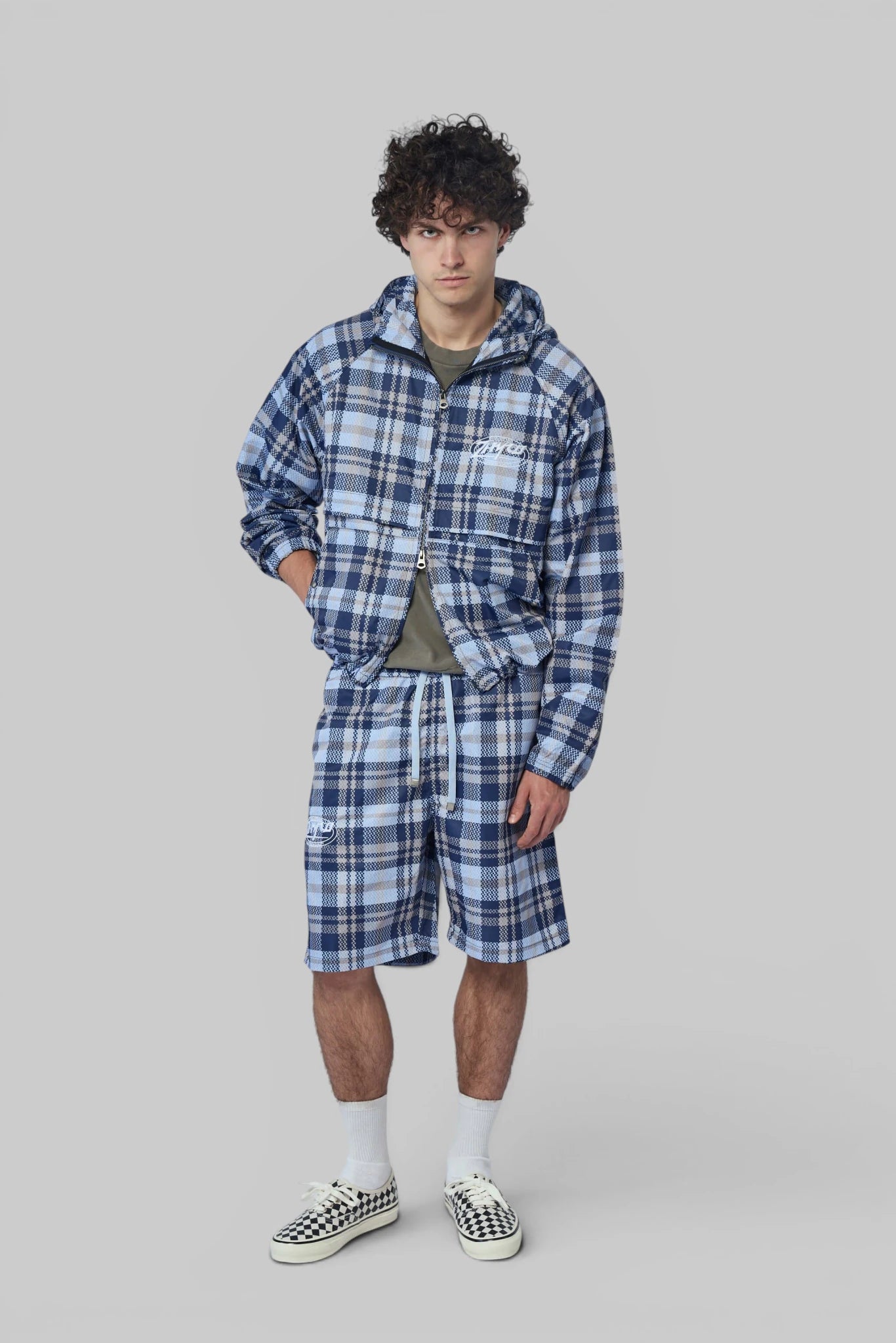 Zhyro - Hooded Plaid Windbreaker Jacket - LABELS