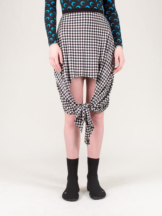 Scarf-tie Detail Gingham Mini Skirt