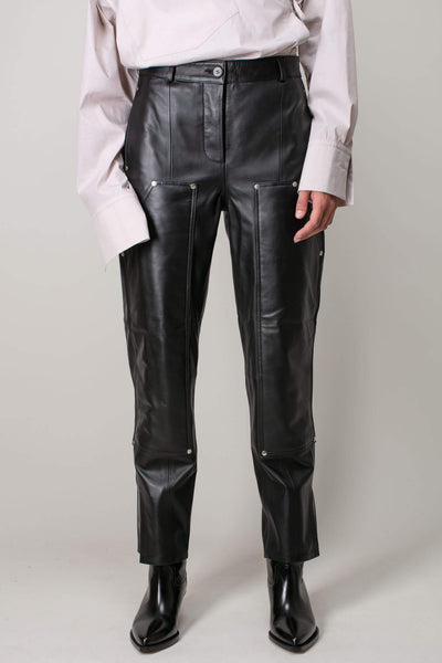 Leather straight pants Vetements Black size S International in Leather -  23013154