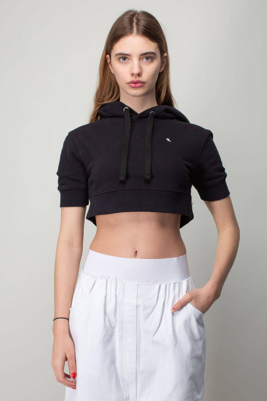 Cropped Hoodie with R Embroidery