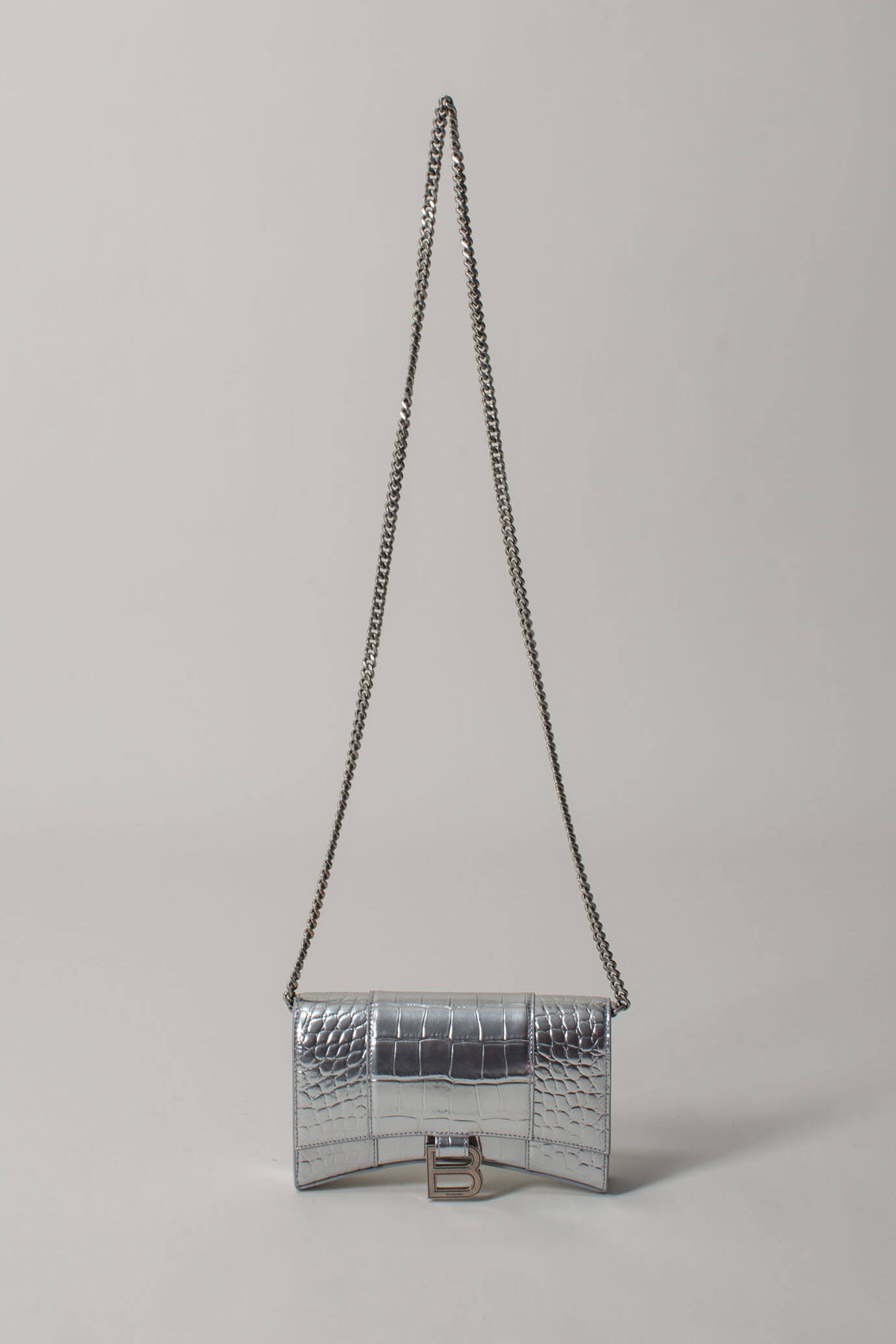 Balenciaga Hourglass Xs Metallic Satchel Bag In 8110 Silver