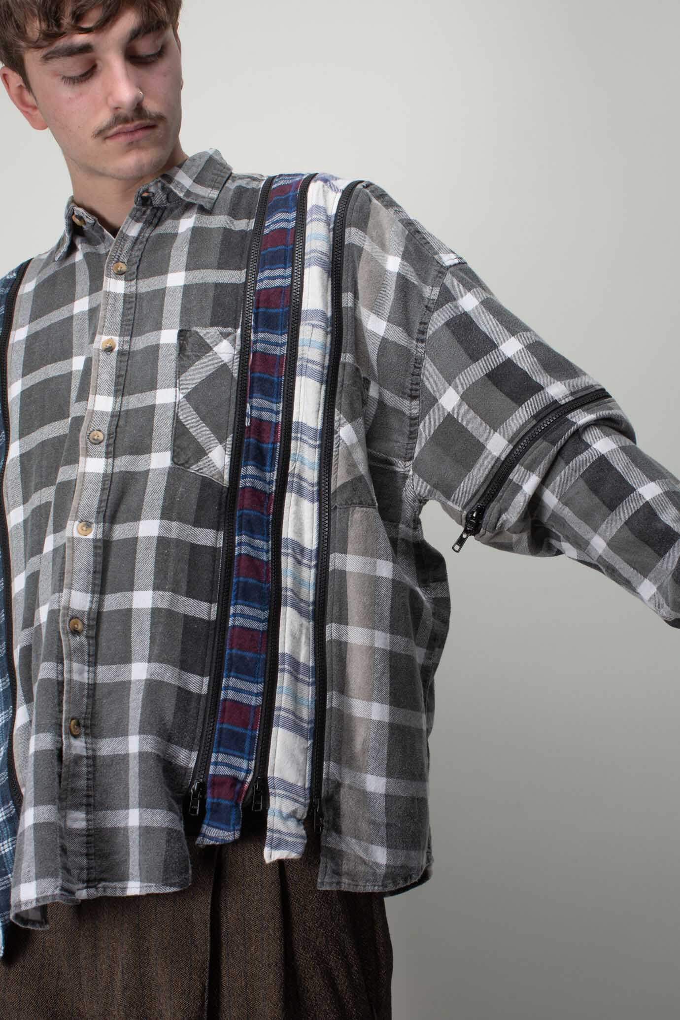 Assorted Flannel Shirt - 7 Cuts Zipped Wide Shirt