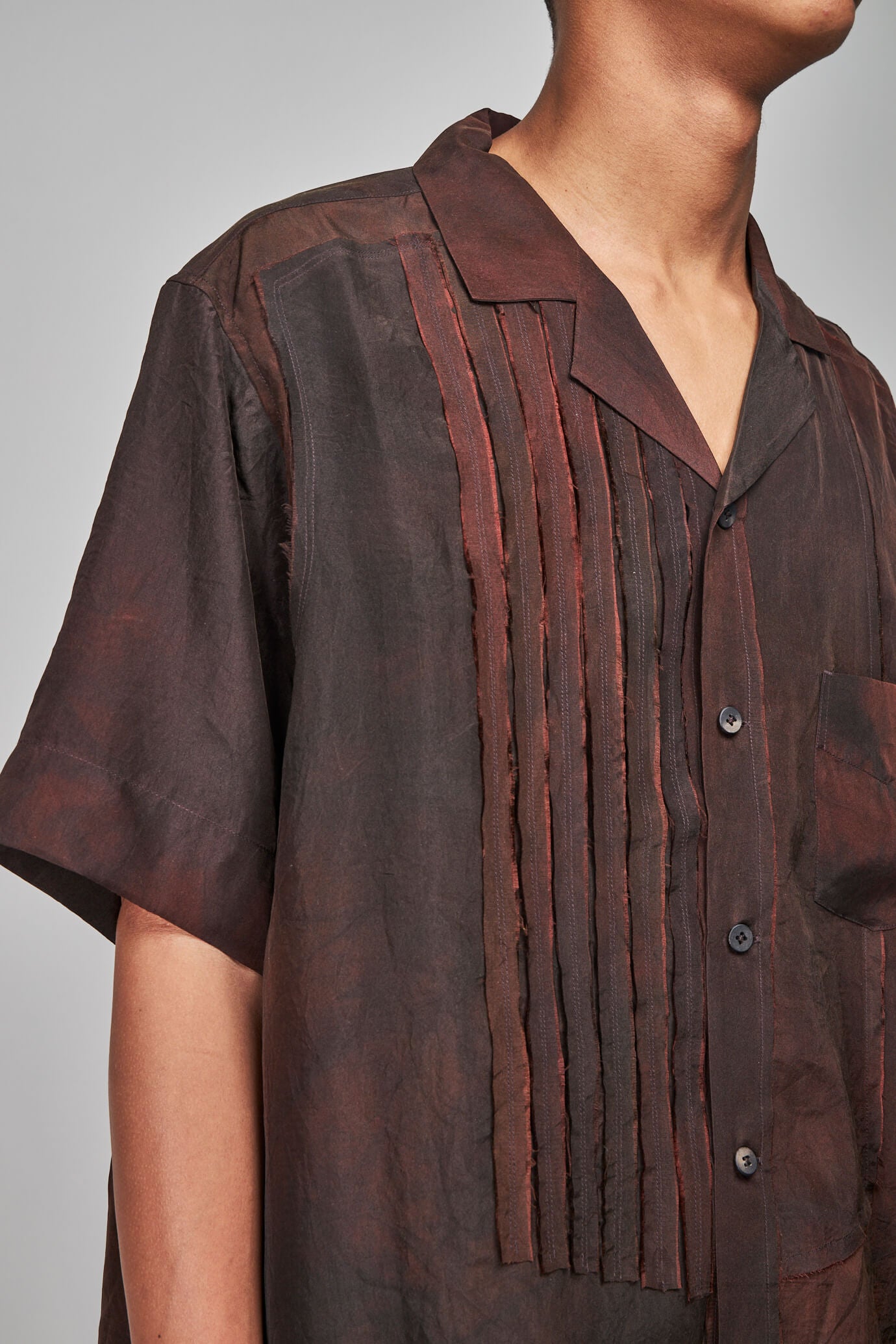 Asymmetric Striped Short Sleeve Shirt, brown