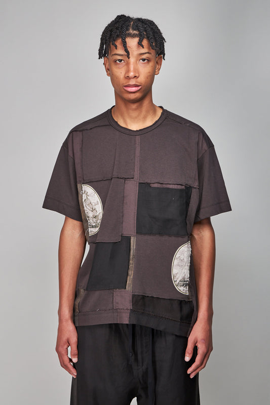 Contrast Patchwork T shirt, brown
