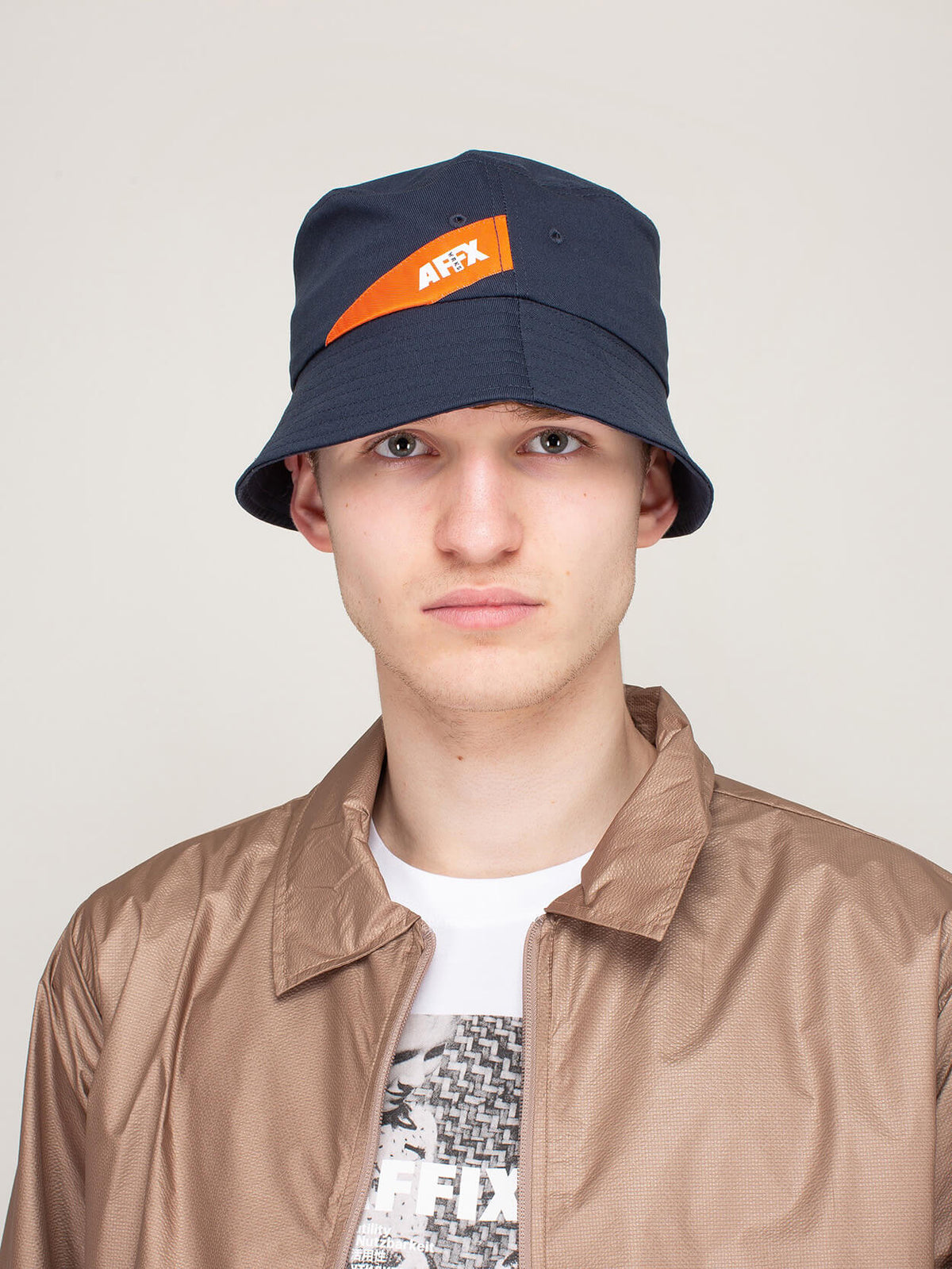 Affix nylon bucket hat in cotton with deep fit and logo label front view