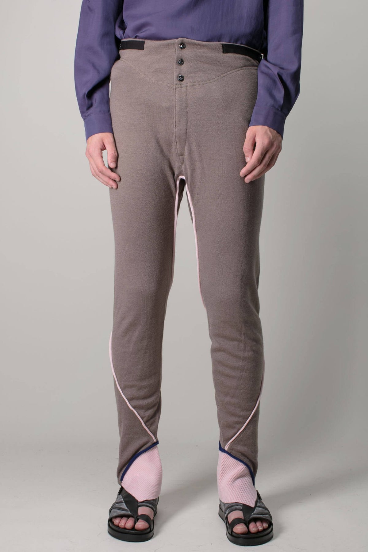 Kiko Kostadinov leggings in cobble wool knit with button closure detail