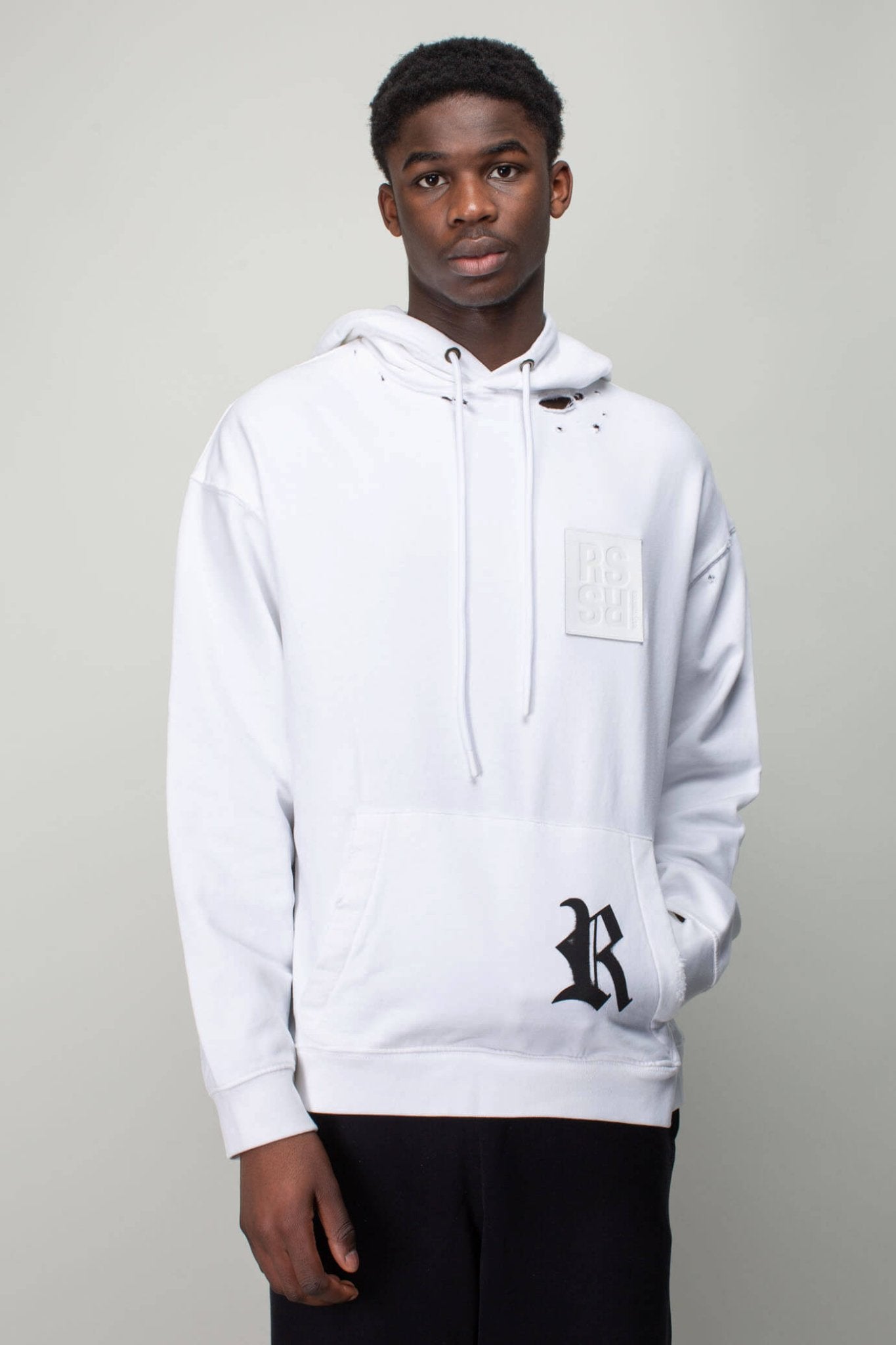 Raf Simons - Destroyed Regular fit Hoodie with R print - LABELS